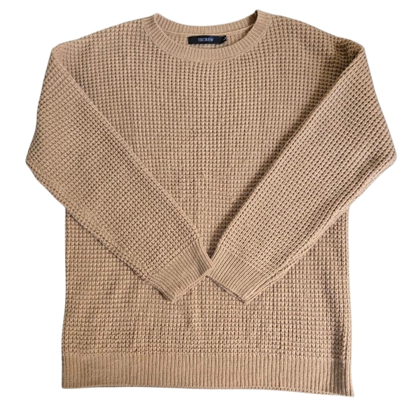 Tecrew Sweaters - Tan Waffle Knit Crewneck Sweater